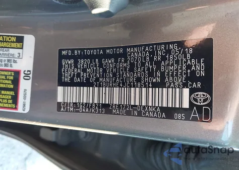 2018 Toyota Corolla Le z USA, uszkodzony, nr VIN 2T1BURHE4JC118514